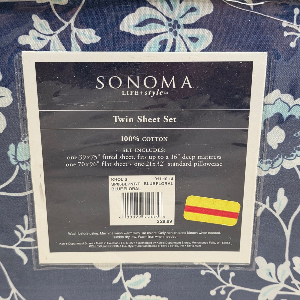 Sonoma Life Style Twin Sheet Set 200TC Cotton Winchester Floral Navy Blue 3pc - Picture 5 of 5